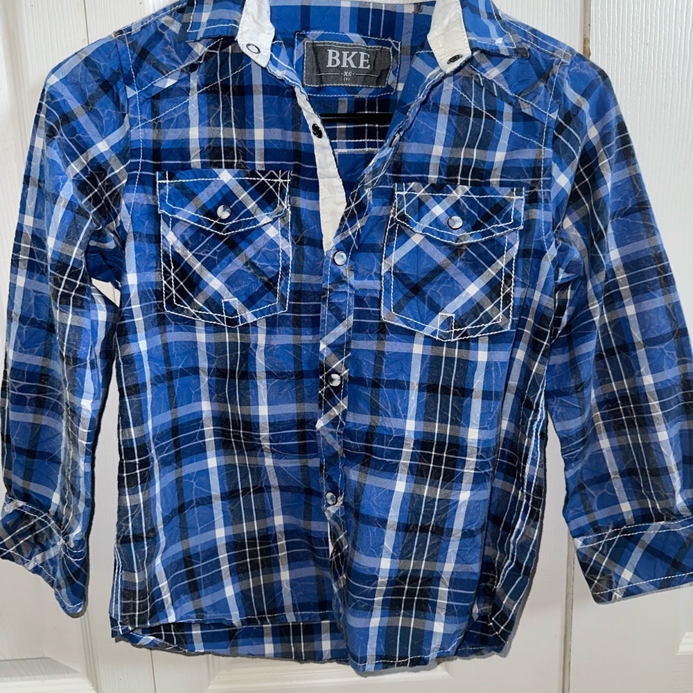 BKE Kids Navy and White Plaid Button Down Shirt
